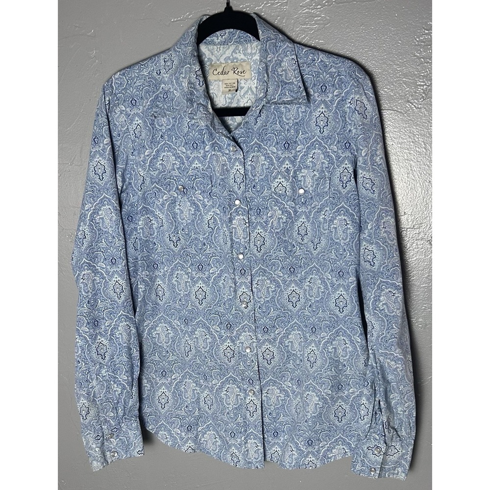Women's Cedar Rose Pearl Snap Paisley Long Sleeve‎ Shirt Size XL Western Cowgirl